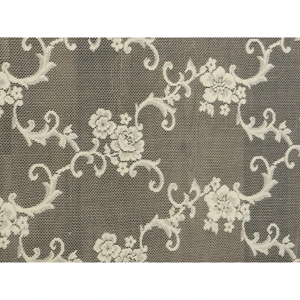 VTG Ivory Floral Roses and Scrolls Lace TABLECLOTH 63 X 117 Cottagecore